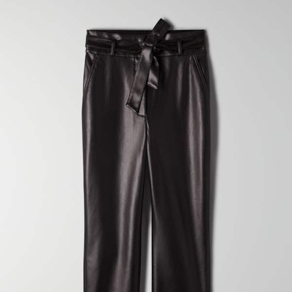 Aritzia Tie Waist Vegan Leather Pants Black Size 8 - Picture 3 of 8